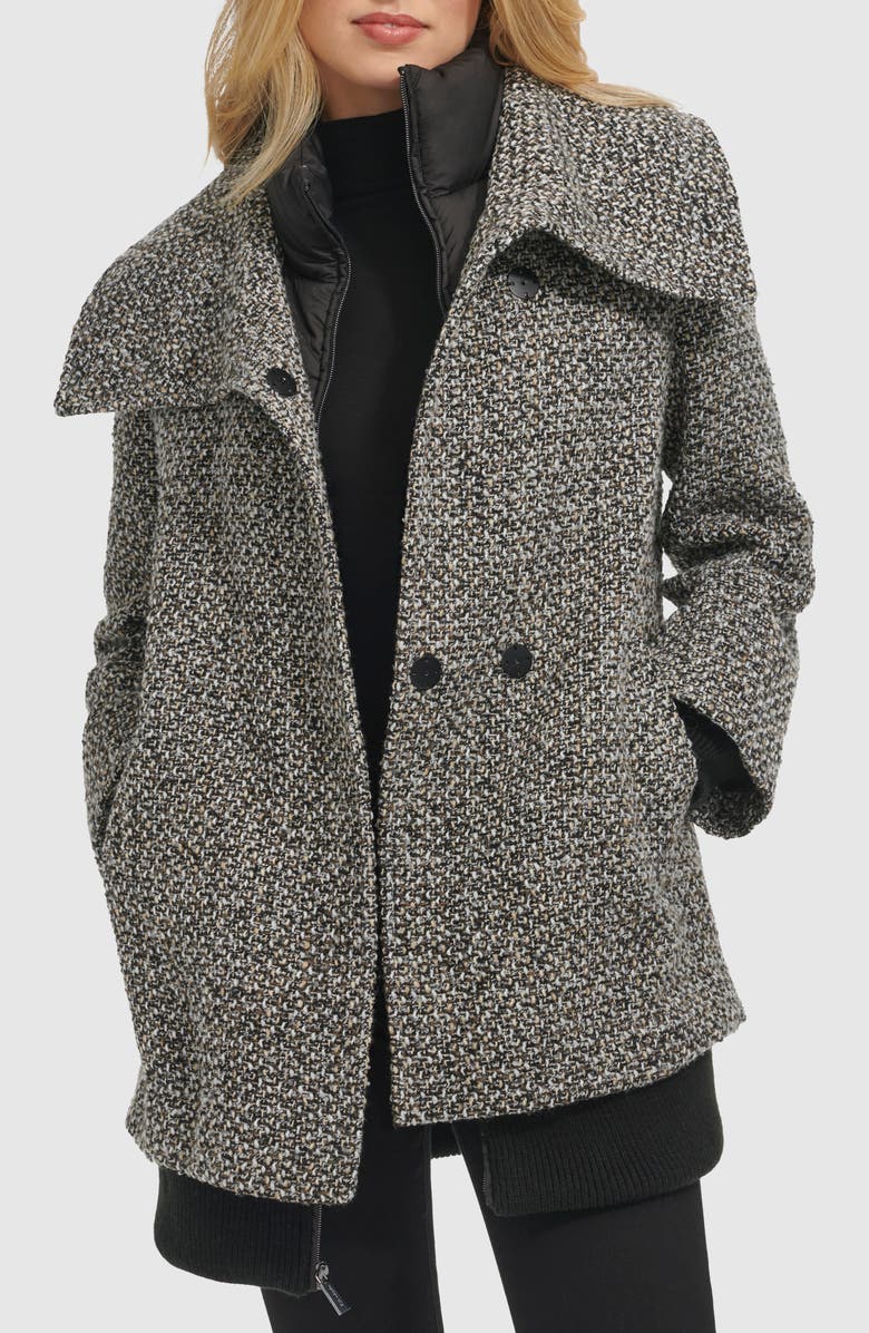 Kenneth Cole New York Wool Blend Tweed Coat with Quilted Insulated Liner, Main, color, 