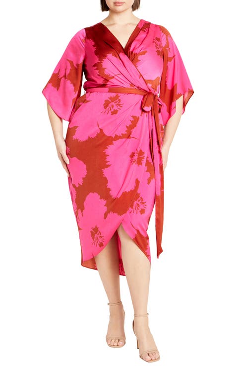 Kimberly Floral Print Faux Wrap Dress (Plus)