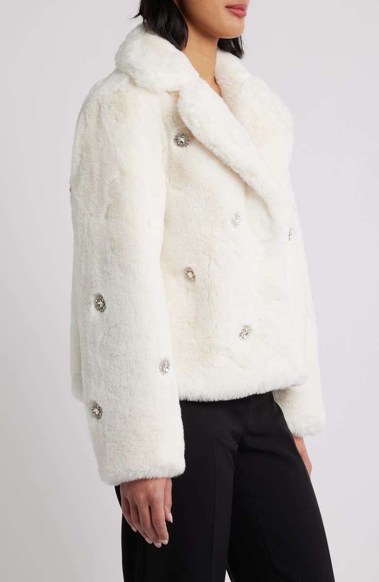 CeCe Embellished Faux Fur Coat, Alternate, color, Ivory