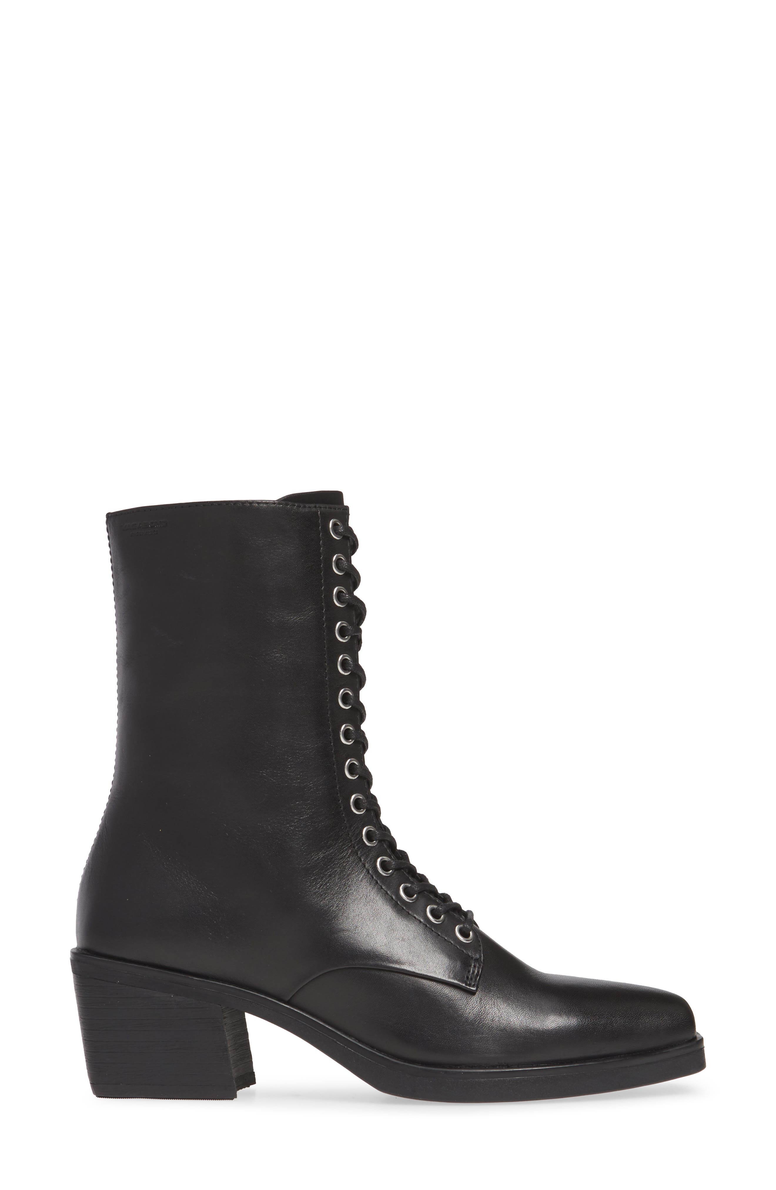 Lace-Up Bootie, Alternate, color, BLACK LEATHER