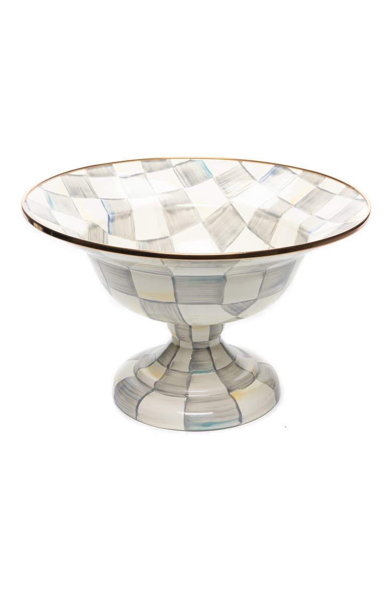 Sterling Check Enameled Steel Compote, Main, color, GREY/ WHITE