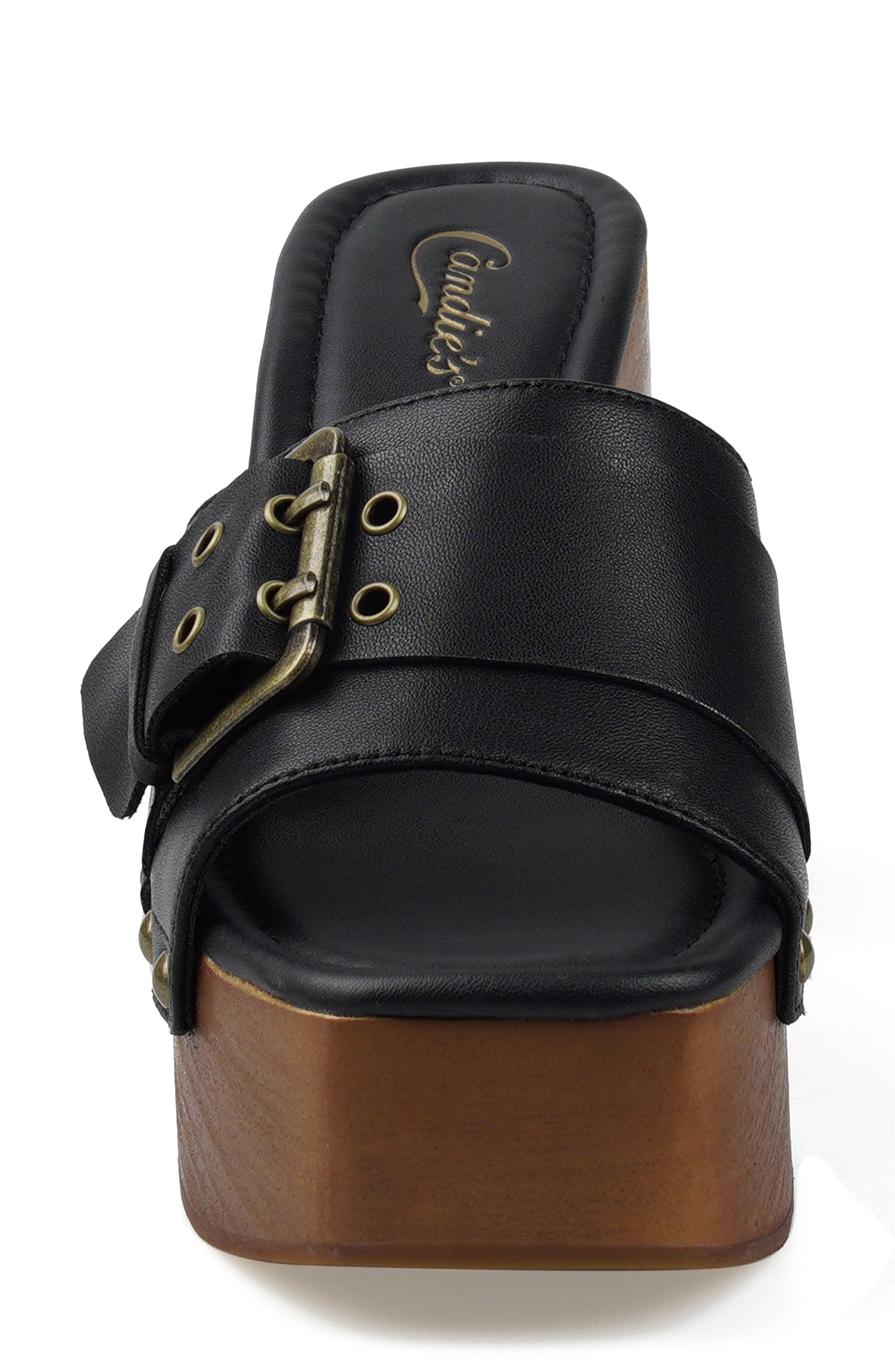 Blooms Faux Leather Platform Slide Sandal, Alternate, color, BLACK