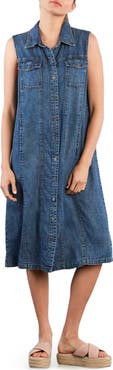 Wash Lab Denim Seamed Sleeveless Denim Midi Shirtdress