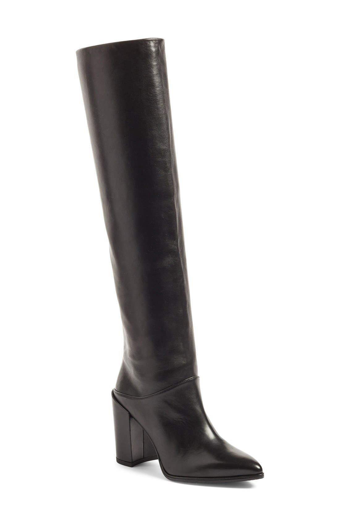Scrunchy Leather Knee High Boot, Main, color, BLACK NAPPA
