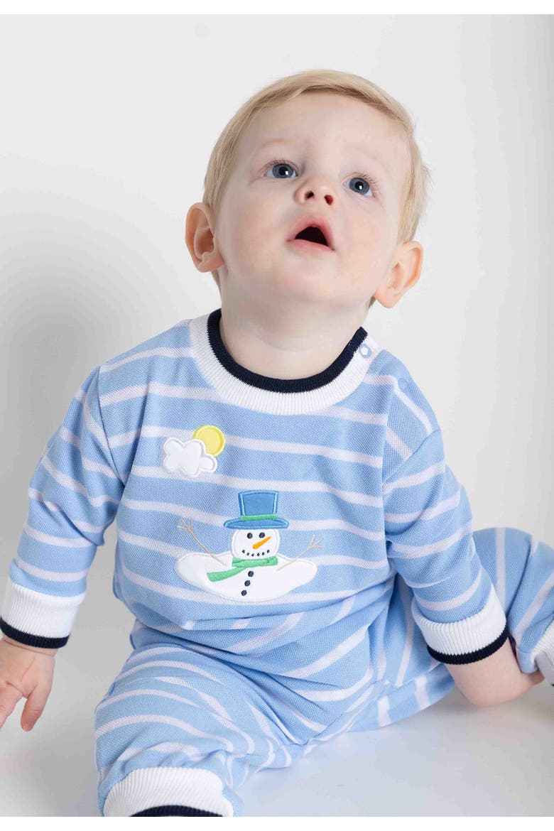 Stripe Knit Longall With Melting Snowman, Alternate, color, Light Blue, White