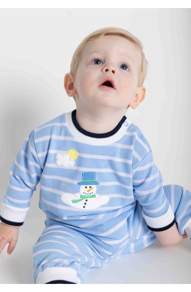 Florence Eiseman Stripe Knit Longall With Melting Snowman, Alternate, color, Light Blue, White