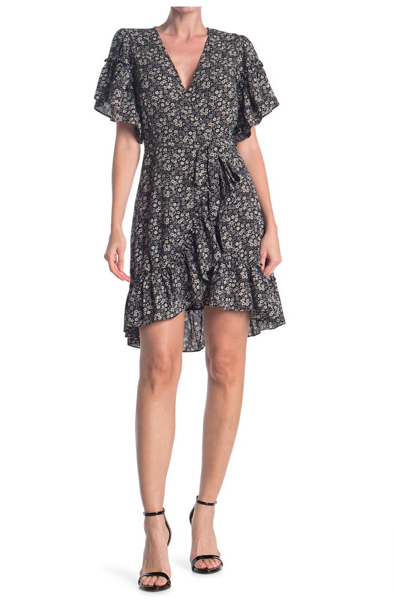 MAX STUDIO Floral Print Wrap Ruffle Dress, Alternate, color,