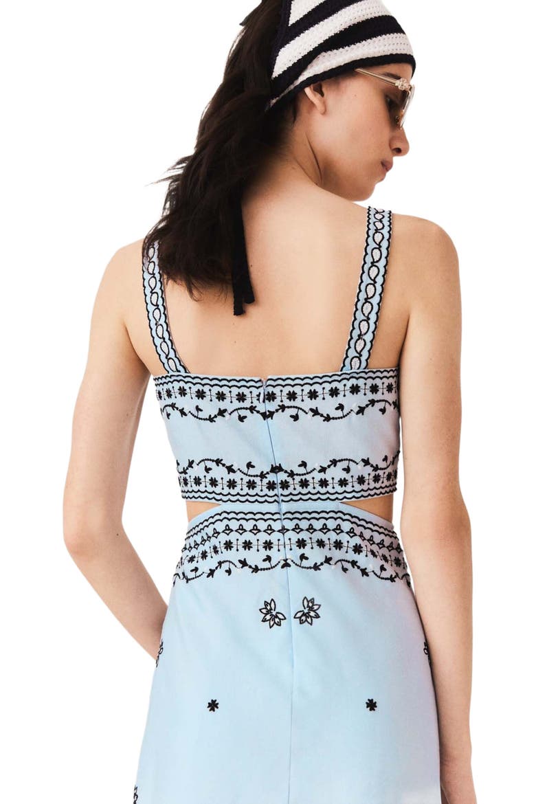Embroidered linen blend maxi dress, Alternate, color, Blue sky