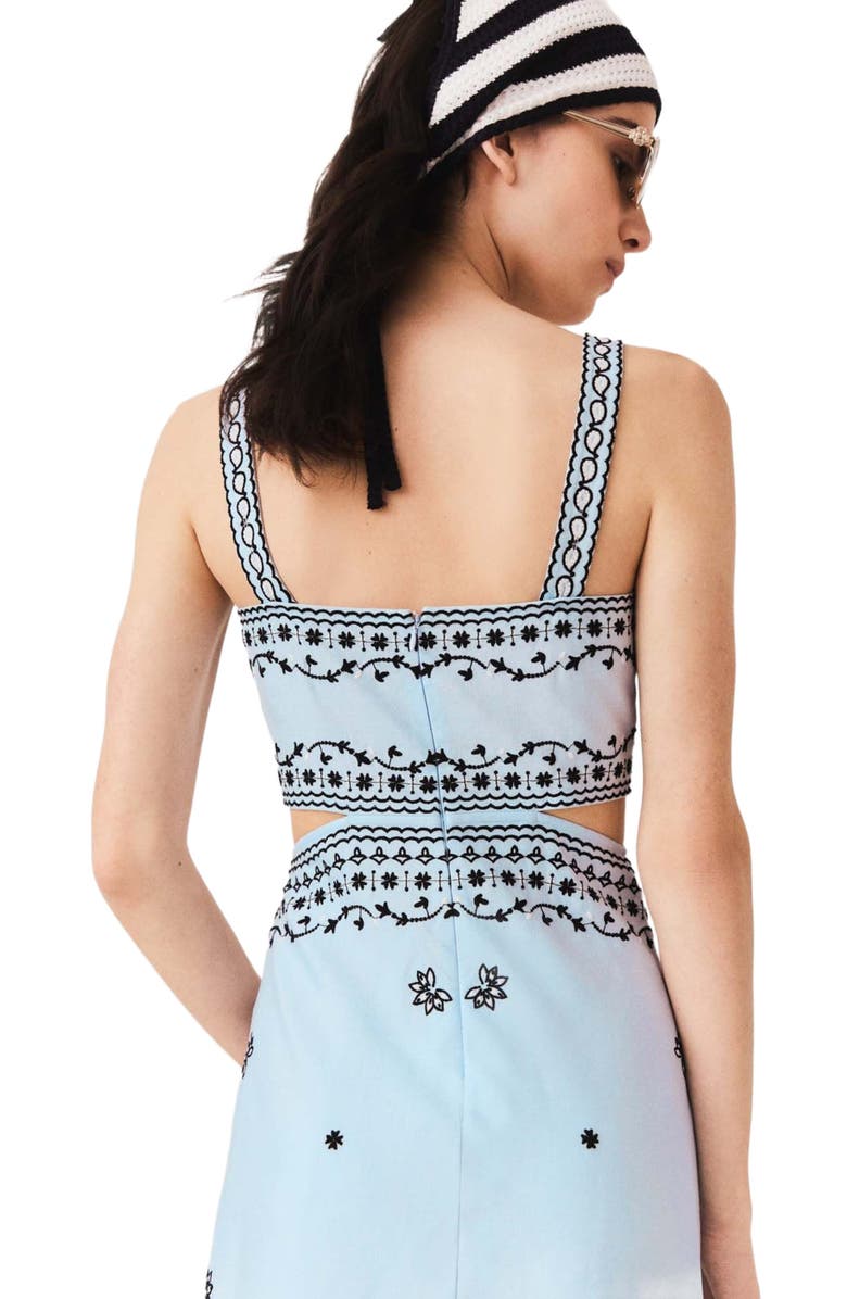 maje Embroidered linen blend maxi dress, Alternate, color, Blue Sky