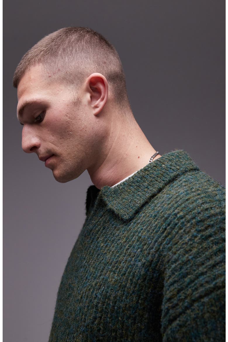 Relaxed Fit Collar Rib Sweater, Alternate, color, DARK GREEN