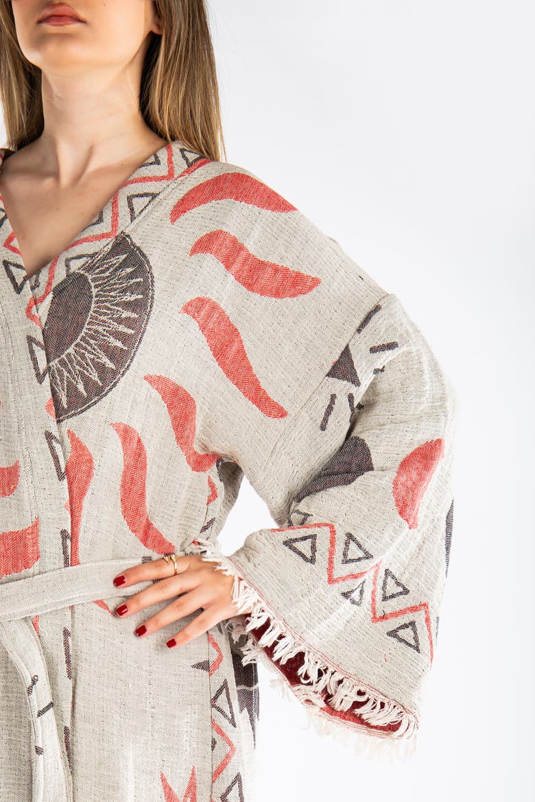 Evora Handmade Cotton Boho Robe Cover-Up, Alternate, color, Light Grey