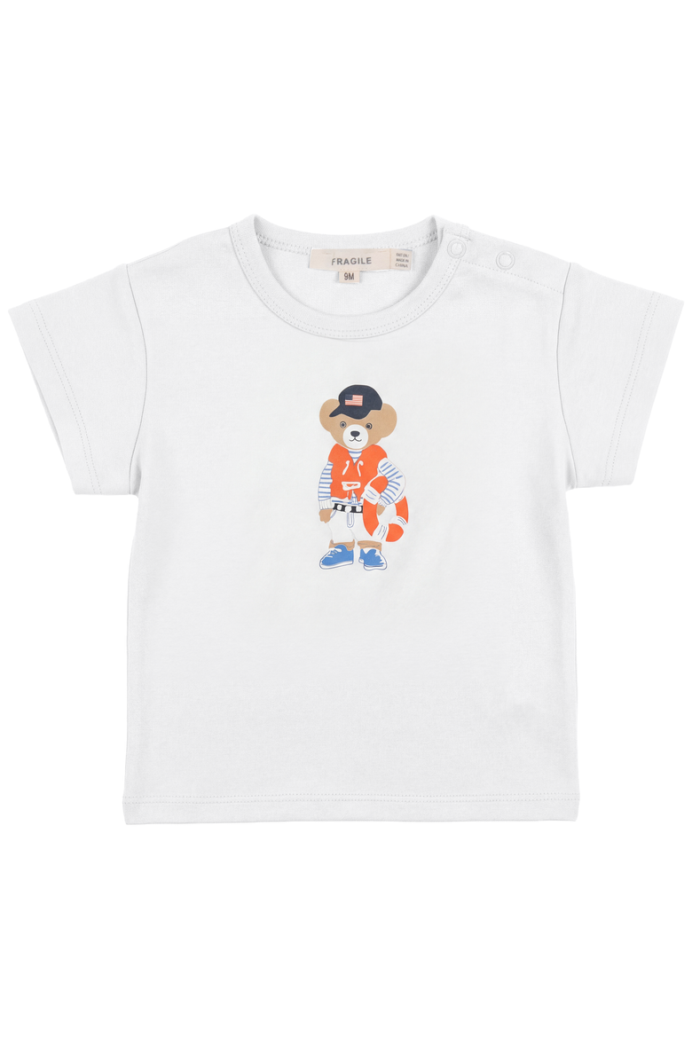 Bear Print Short Sleeve Top, Main, color, White