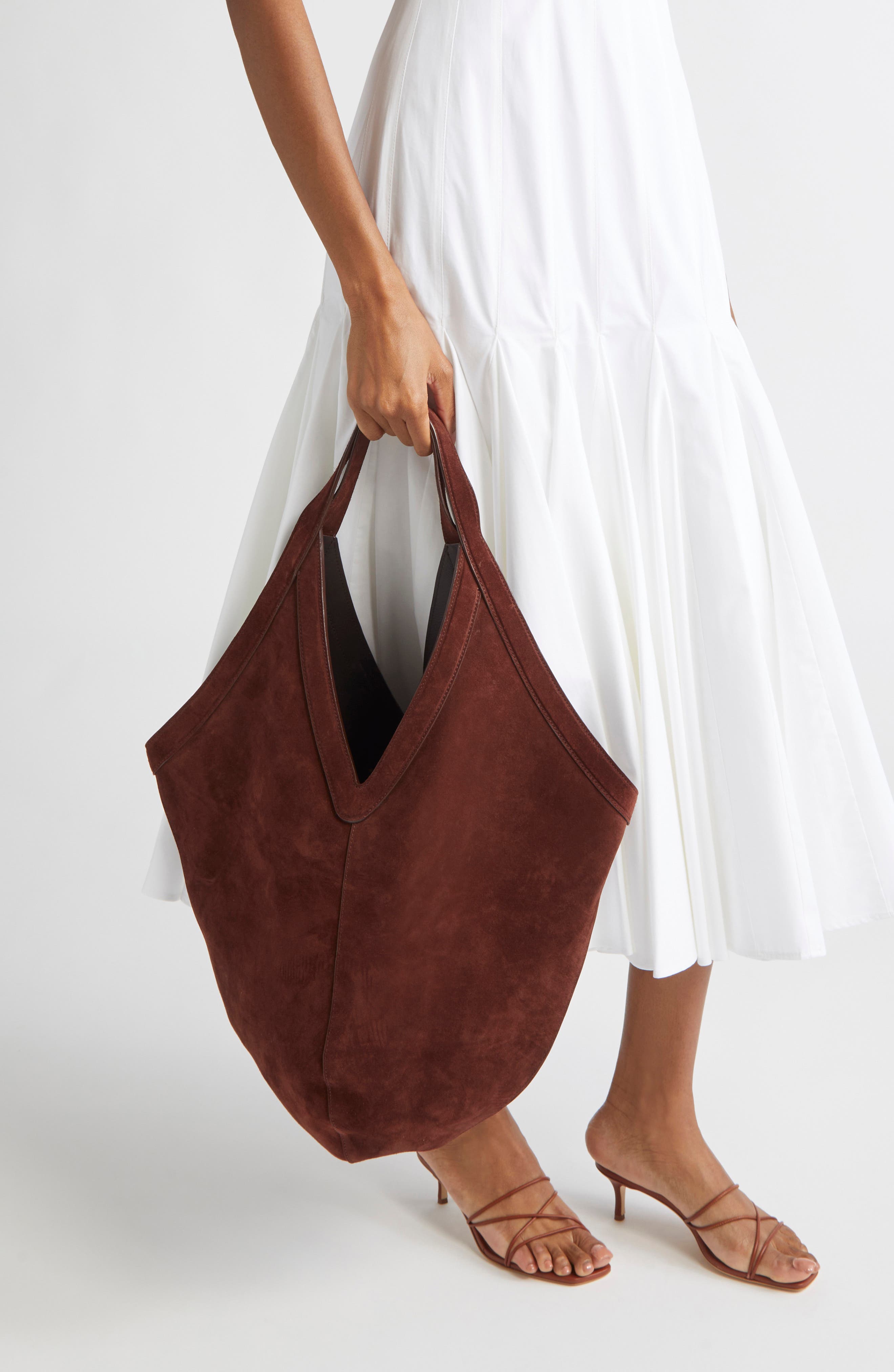 Mansur Gavriel Soft M Suede Hobo Bag, Alternate, color, Chocolate
