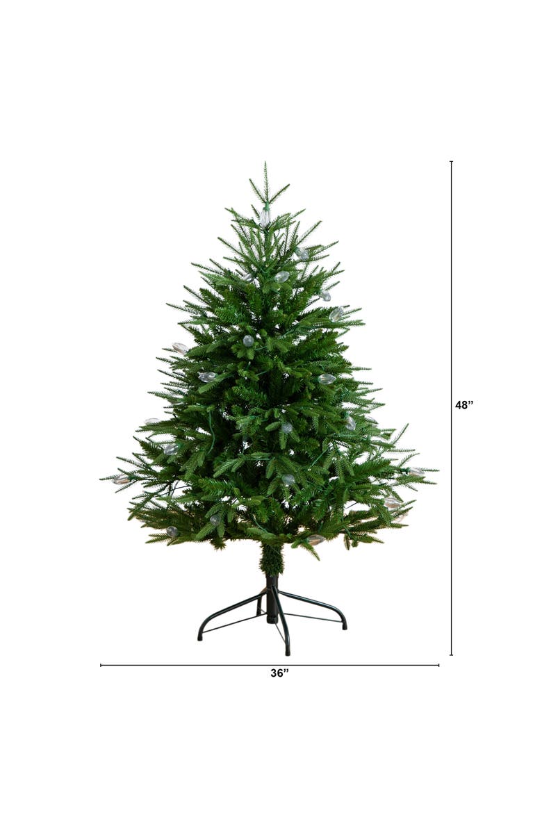 NEARLY NATURAL 4-ft Pre-Lit Artificial Luxembourg Pine Christmas Tree with 120 Multicolored Traditional Bulb LED Lights, Alternate, color, Green