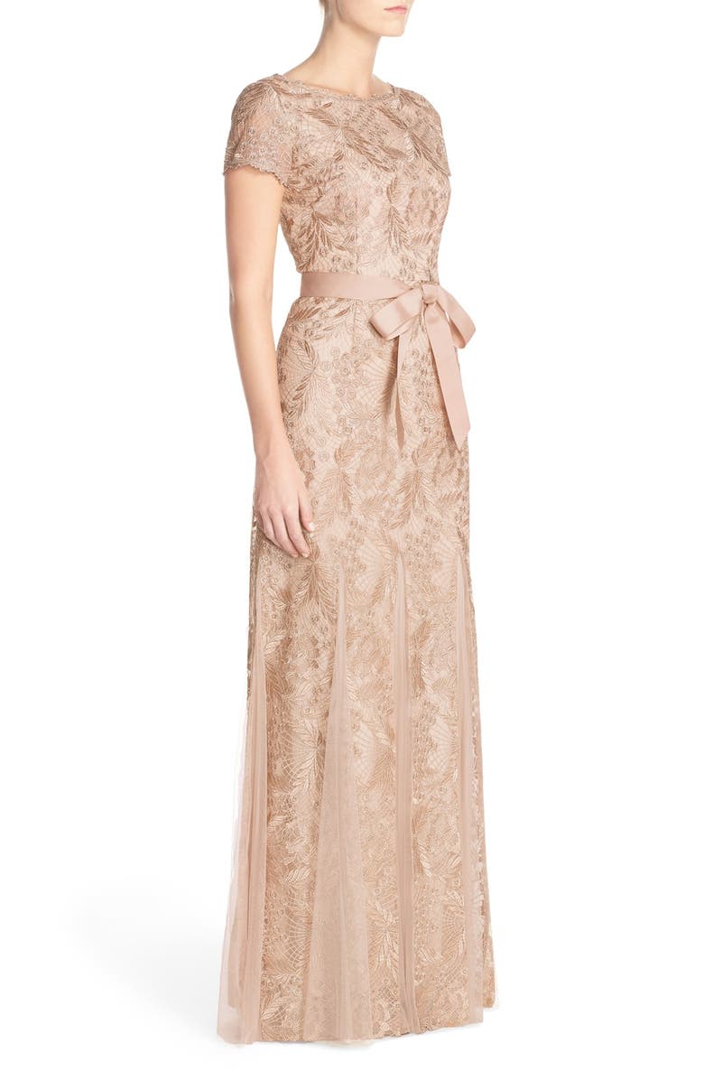 Adrianna Papell Metallic Embroidered Gown, Alternate, color, 