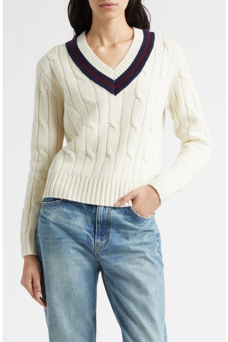 Fabiana Cable Wool Tennis Sweater, Main, color, IVORY
