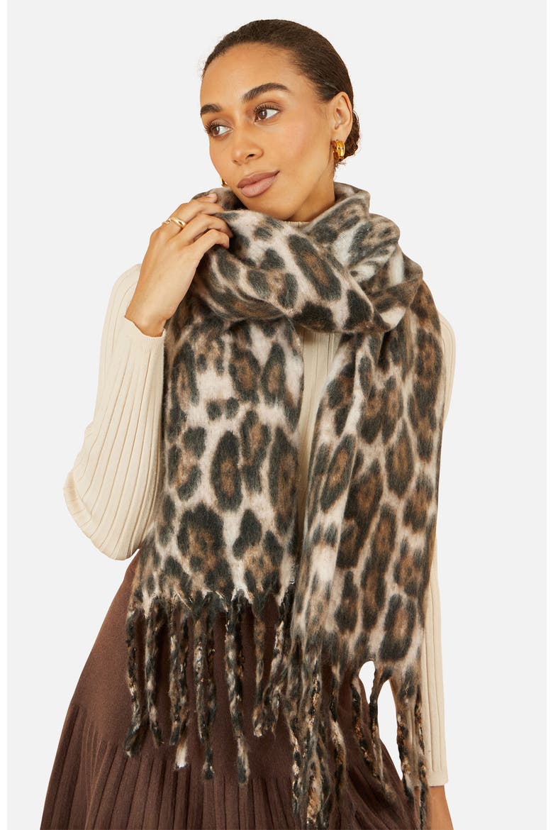 Leopard Print Super Soft Scarf, Alternate, color, Brown