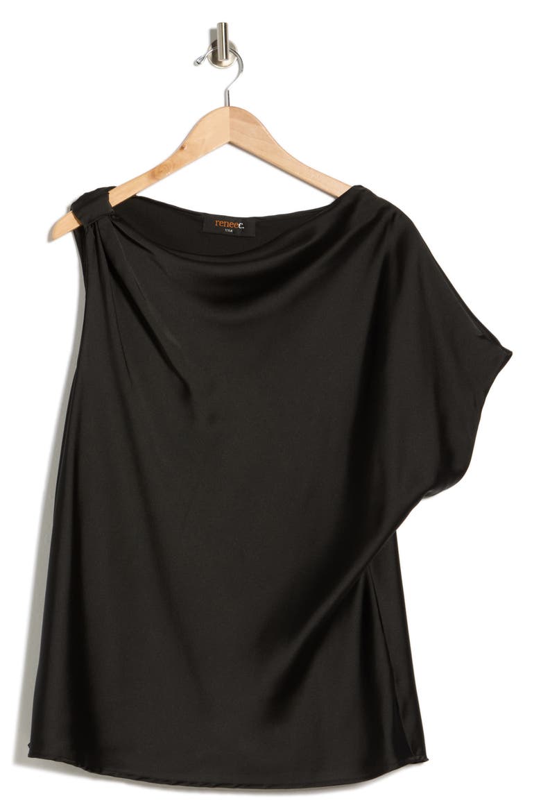 Asymmetric Satin Top, Alternate, color, BLACK