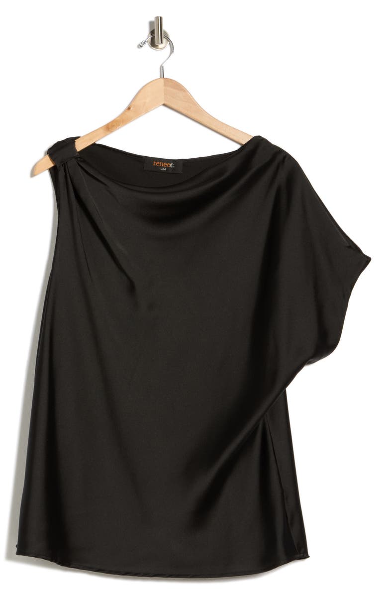 Renee C Asymmetric Satin Top, Main, color, Black