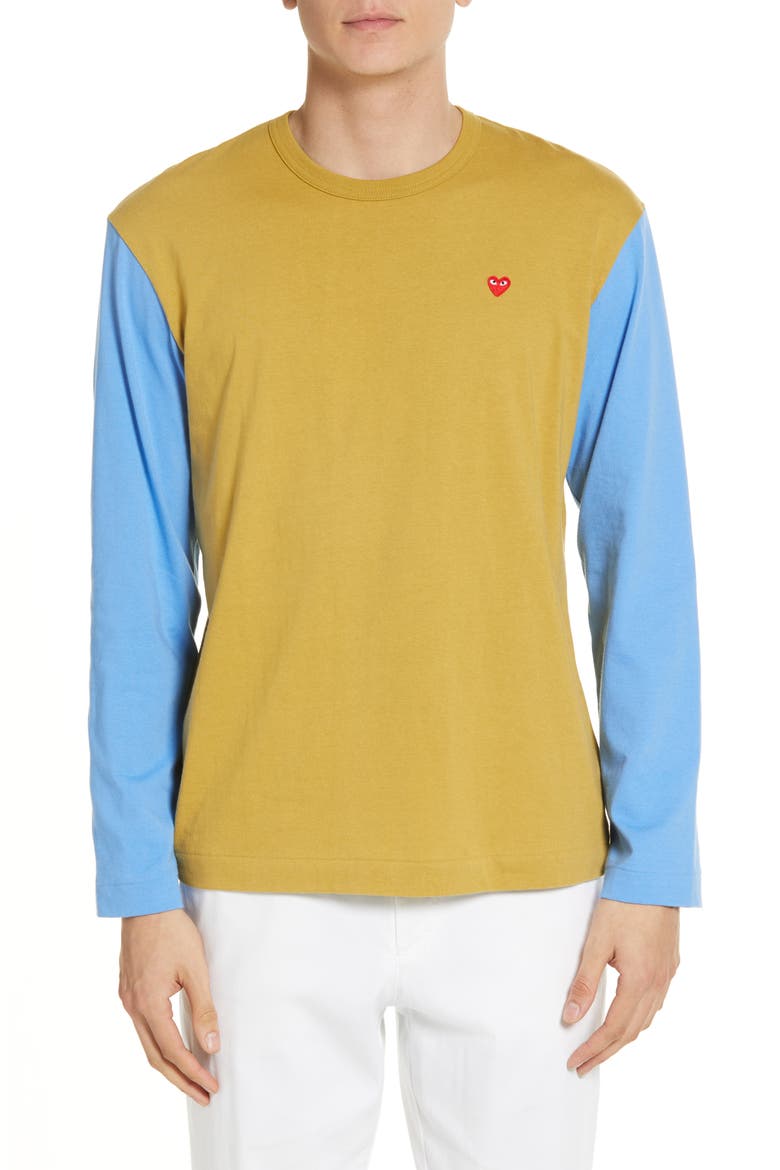 Colorblock Long Sleeve Cotton T-Shirt, Main, color, OLIVE/ BLUE