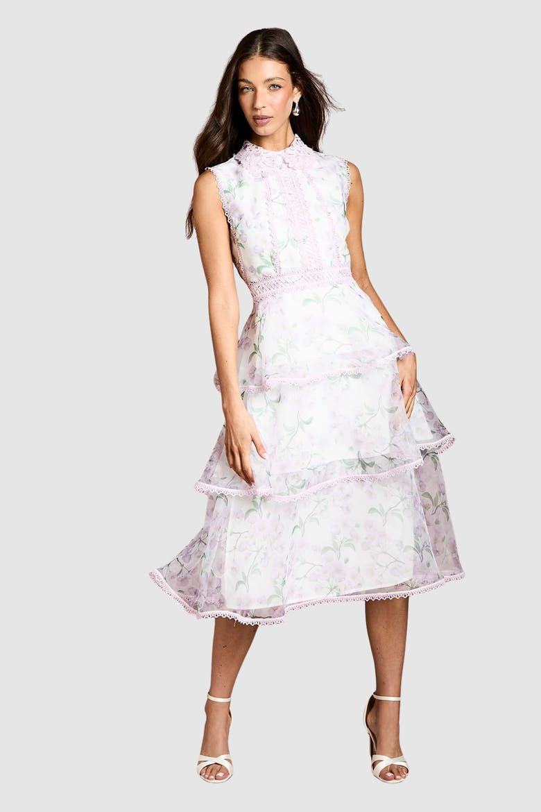 Floral Tiered Midi Dress, Main, color, Ivory