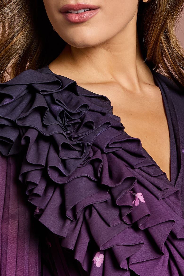 Floral Corsage Wrap Georgette Dress, Alternate, color, Mauve