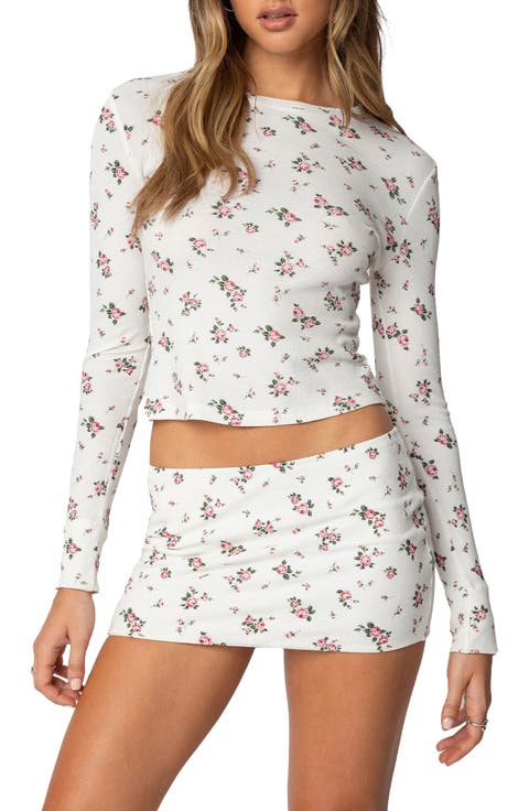 Melany Floral Waffle Long Sleeve T-Shirt