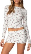 EDIKTED Melany Floral Waffle Long Sleeve T-Shirt