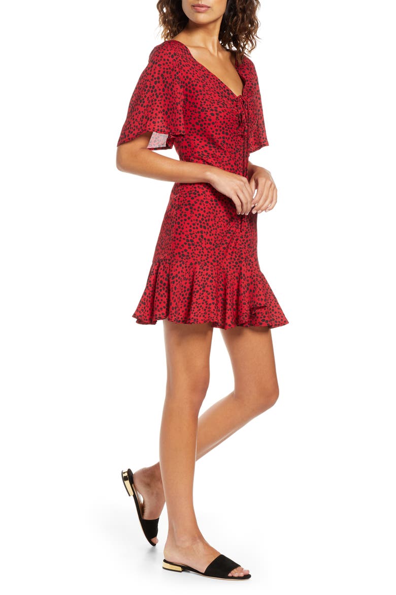 BB Dakota Wildcat Print Flutter Sleeve Minidress, Alternate, color, SCOOTER RED