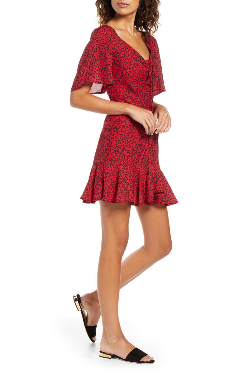 BB Dakota by Steve Madden BB Dakota Wildcat Print Flutter Sleeve Minidress, Alternate, color,