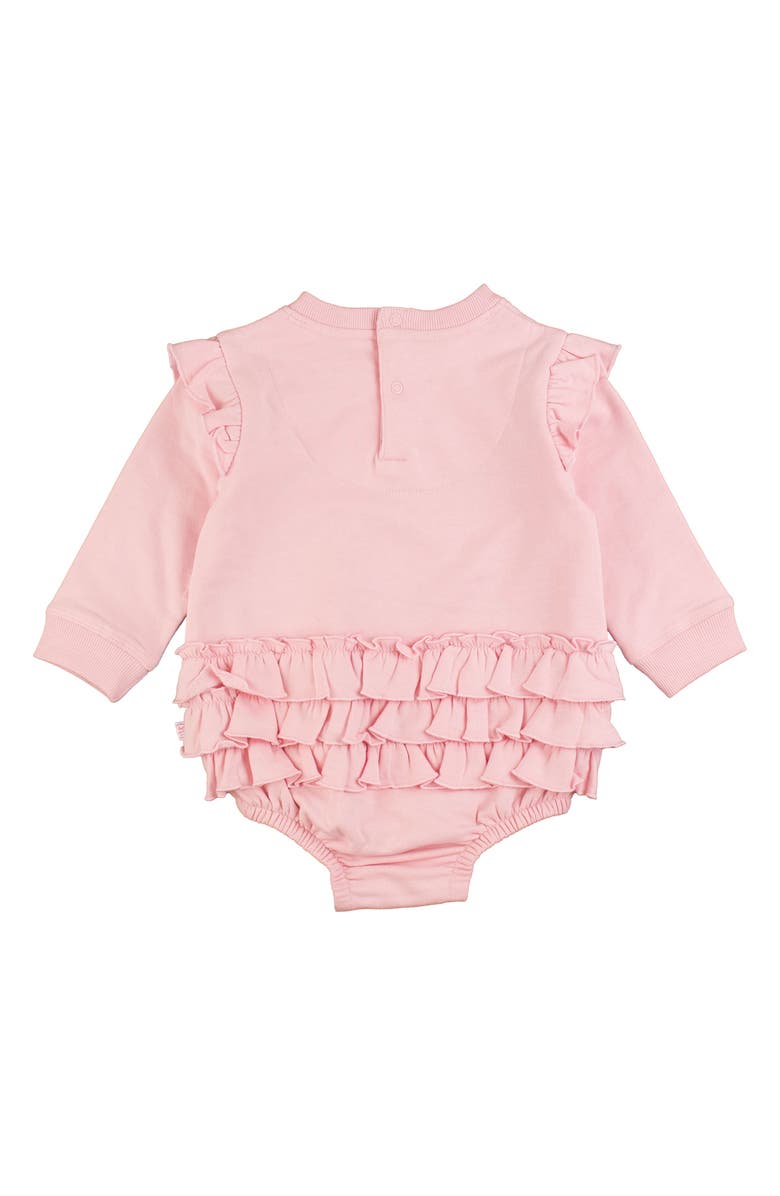 RuffleButts Ruffle Cotton Sweatshirt Bubble Romper, Alternate, color, Pink