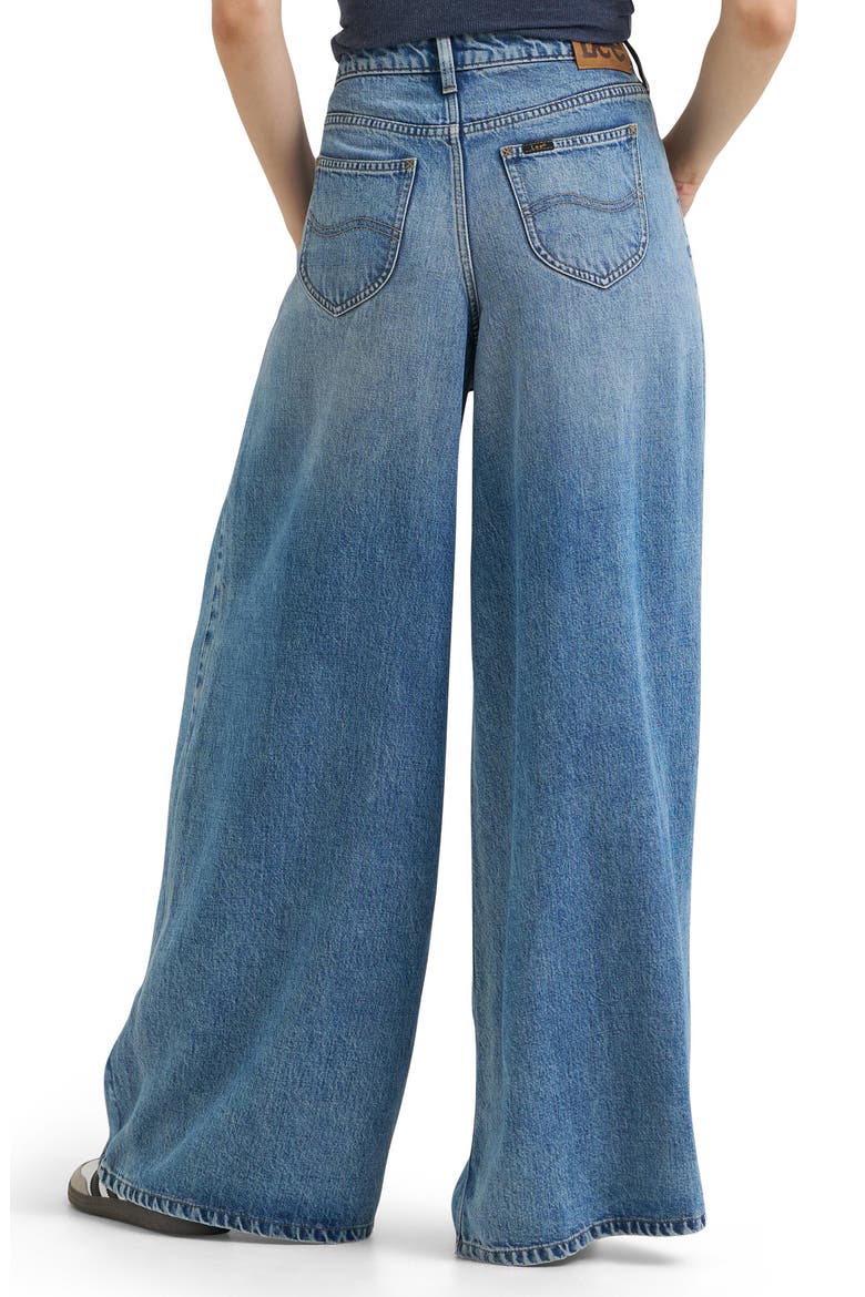 Slouchy Pleated Wide Leg Jeans, Alternate, color, PREPPY BLUE