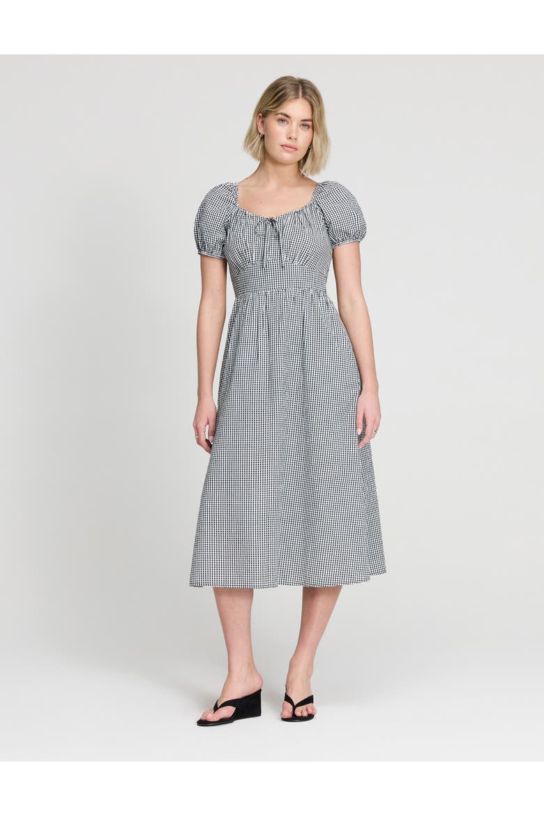 Kaitlyn Cotton Gingham Midi Dress, Alternate, color, Black Gingham Check