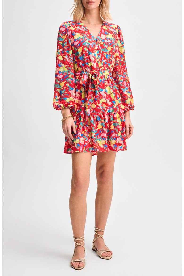 Floral Print Tie Waist Long Sleeve Minidress, Main, color, BRUSHSTROKE BOTANICA
