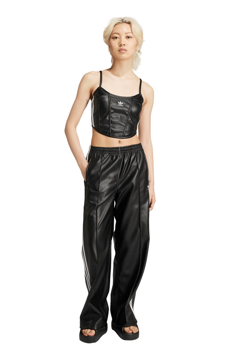adidas Originals Firebird Faux Leather Crop Corset Camisole, Alternate, color, 