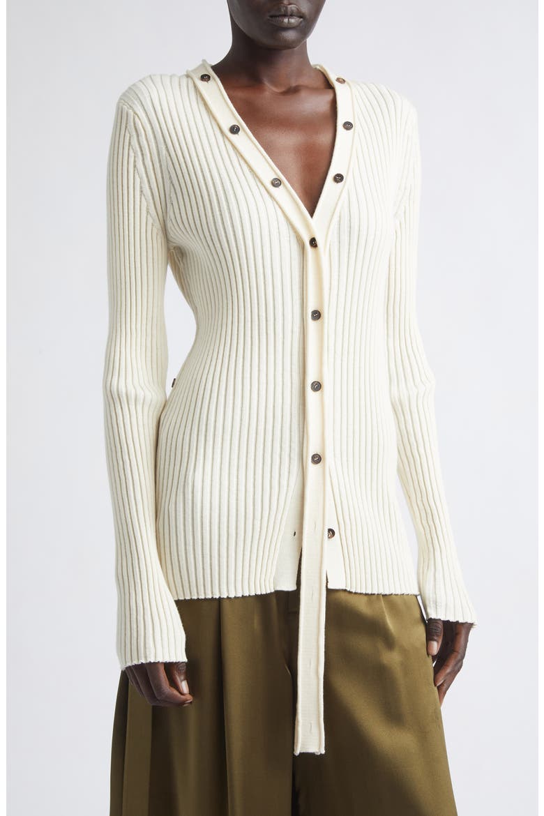 Convertible Merino Wool Rib Cardigan, Alternate, color, IVORY