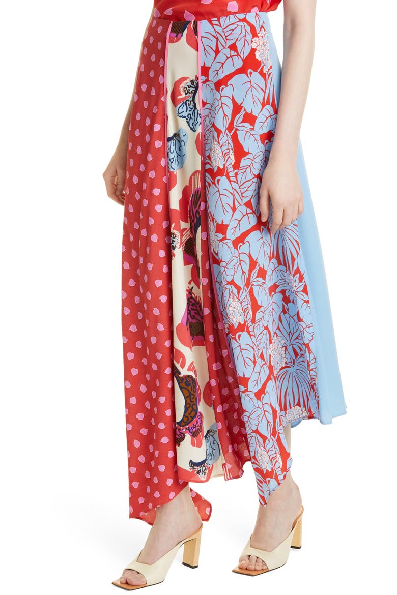 Jeffery Mix Print Asymmetrical Skirt, Alternate, color, PALM MEDIUM/ CHICKPEA DOT