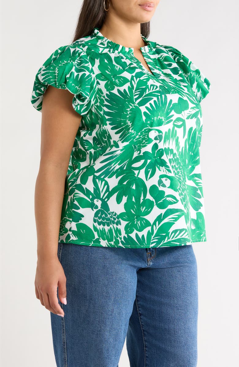 SUGARLIPS Masey Tropical Keni Split Neck Cotton Top, Alternate, color, White- Green