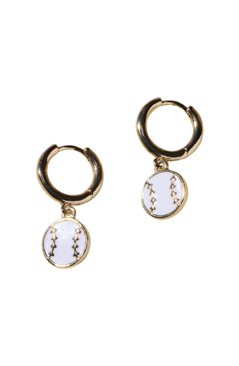 Nickel & Suede Baseball Huggies Earrings, Main, color, Gold / White