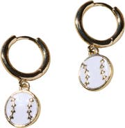 Nickel & Suede Baseball Huggies Earrings