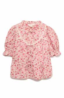 Floral Lace Inset Tie Front Top