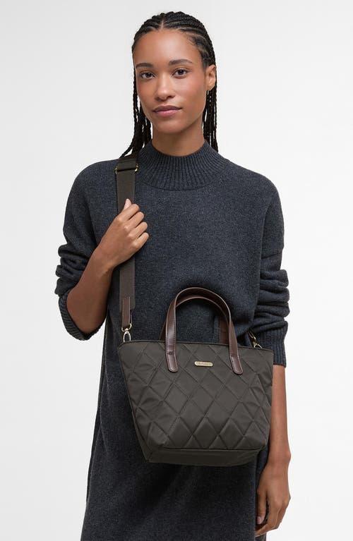 Barbour Mini Quilted Nylon Tote In Green