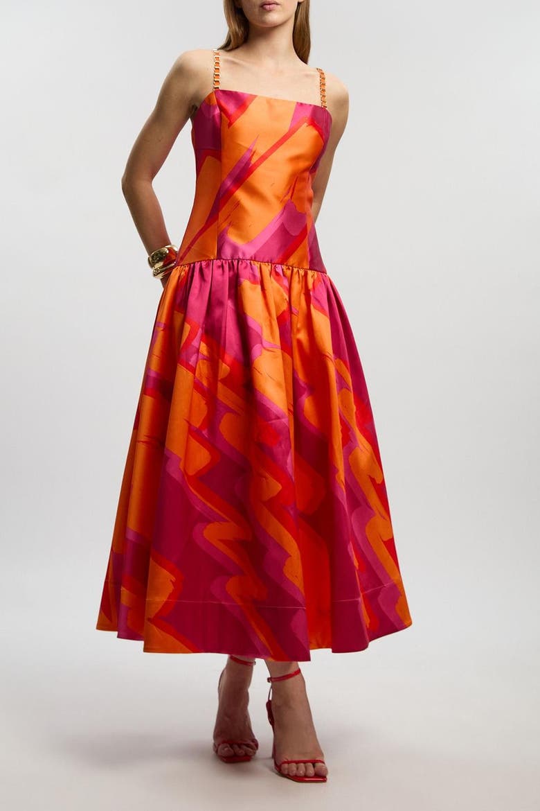 Abstract Strappy Maxi Dress, Alternate, color, Orange