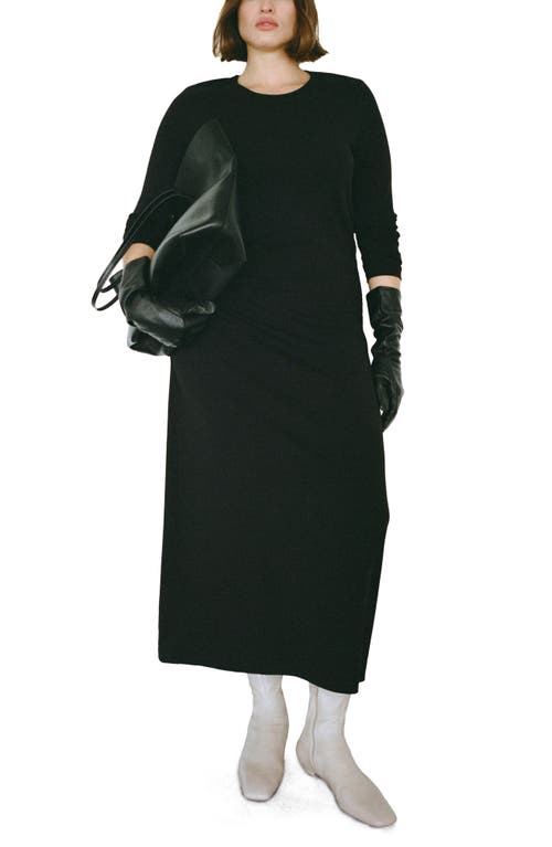 MANGO MANGO BASILA LONG SLEEVE STRETCH COTTON MIDI DRESS