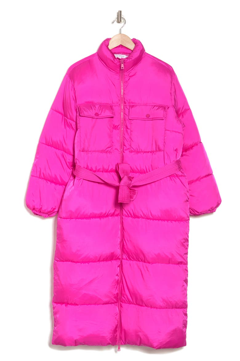 Water-Resistant Longline Belted Puffer Coat, Alternate, color, FUSCHIA PINK001