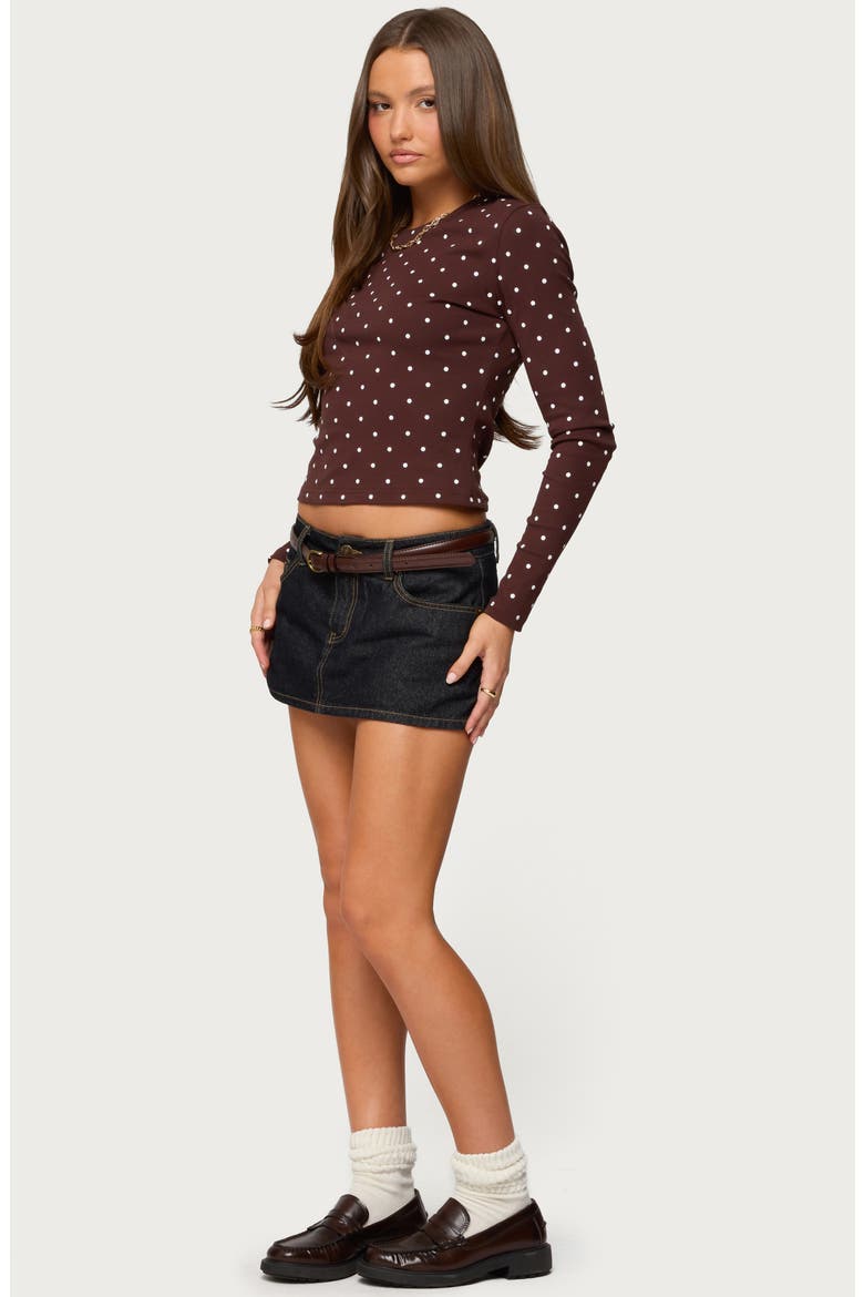 Daliya Polka Dot Long Sleeve Cotton Crop T-Shirt, Alternate, color, BROWN