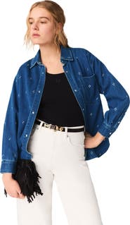 maje Rhinestone Denim Shirt