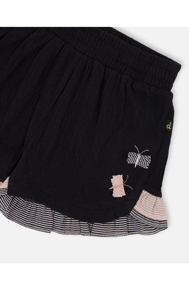 Deux par Deux Girl's Crinkle Short With Frills Black And Butterflies, Alternate, color,