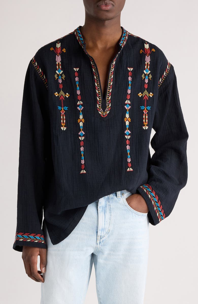 Isabel Marant Zakaria Embroidered Cotton Gauze Shirt, Main, color, 