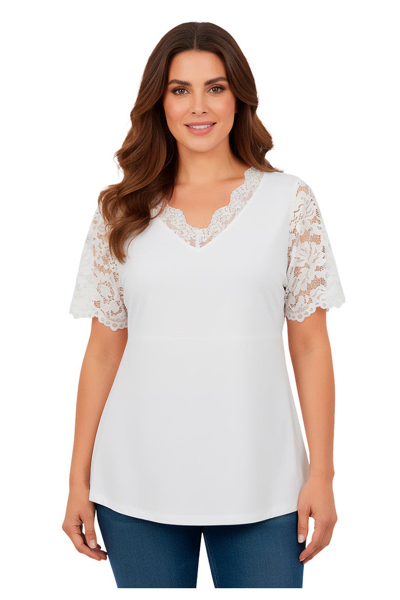 Lace Trim V Neck Top, Main, color, WHITE
